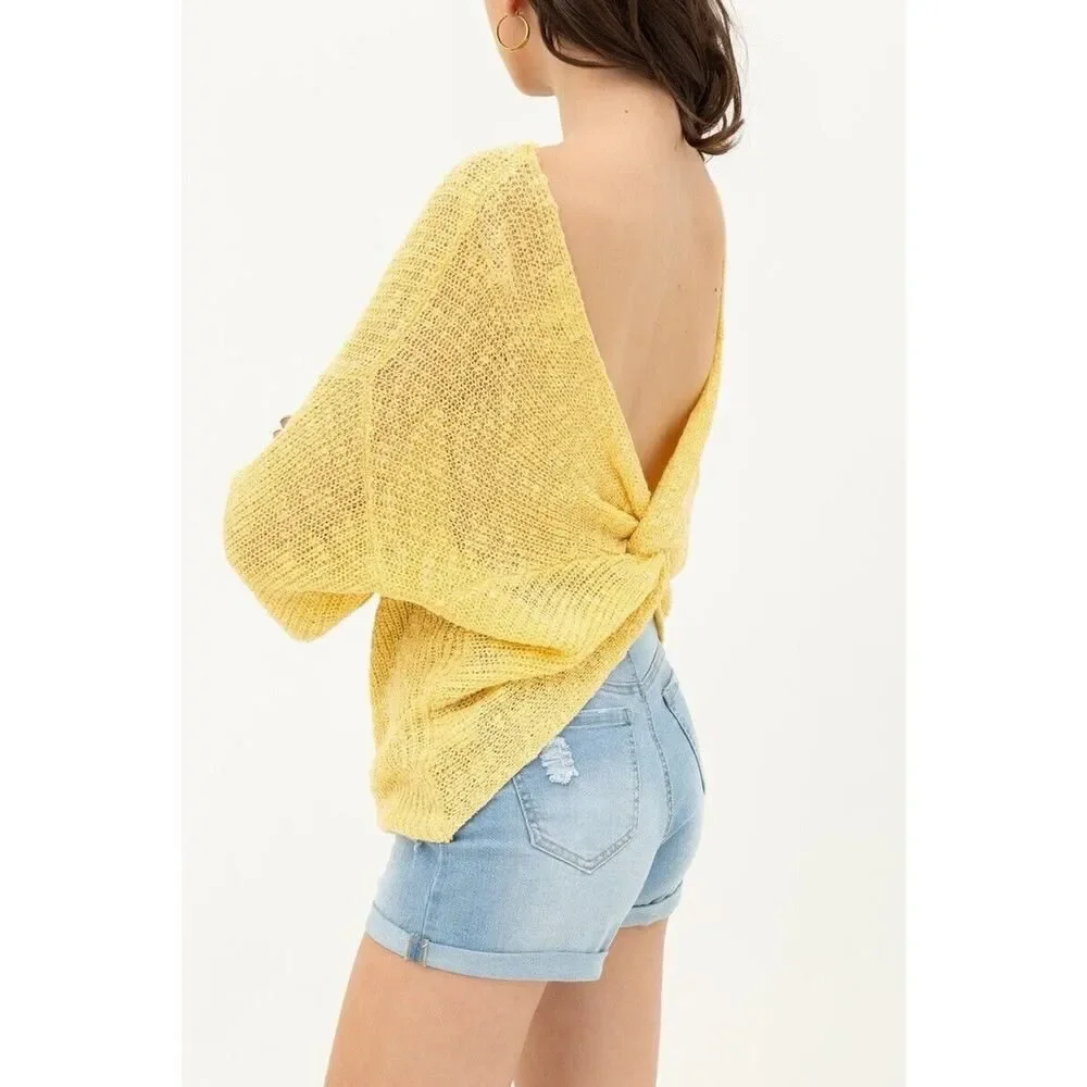 $89 LOVE TREE Los Angeles Boutique Open Back Twist Knot Knit Sweater Designer L